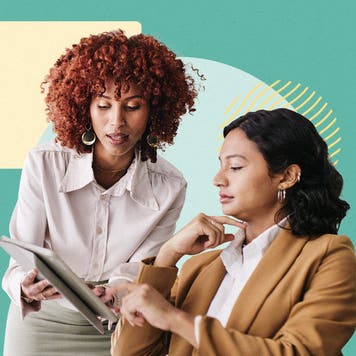 Two professionals discussing a money order