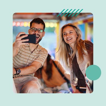 design image a couple smiling taking a selfie