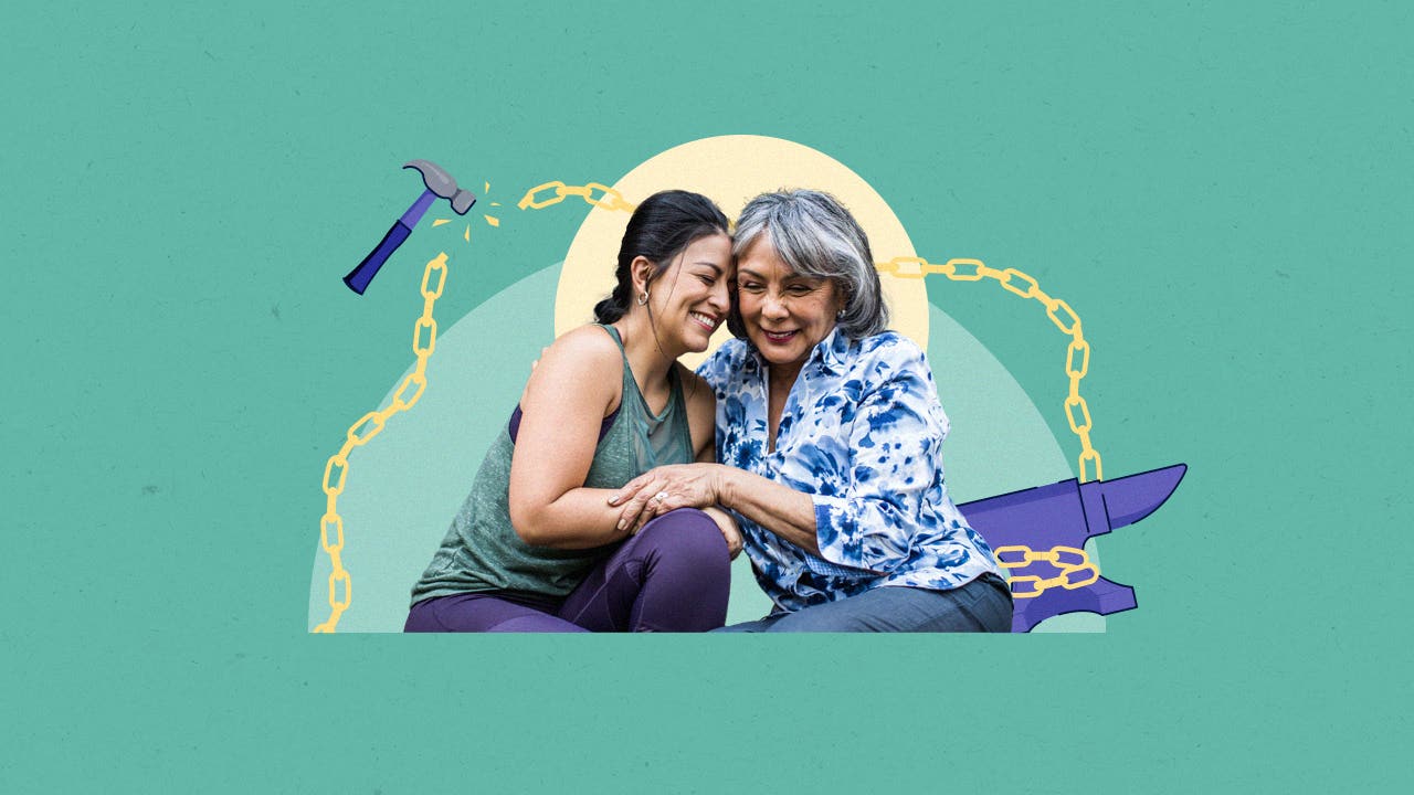 A mother and daughter embracing