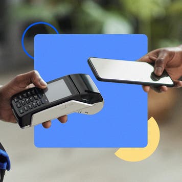 design image of a person paying with a phone