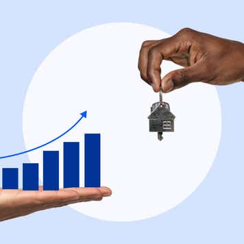 photo illustration - chart going up with keys to new house at top