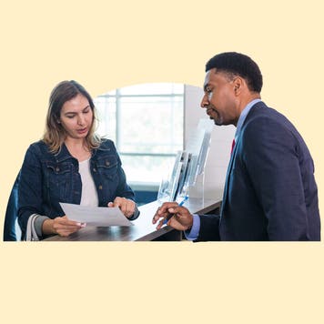 Banker and client talking