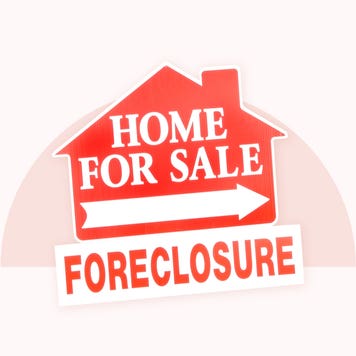 photo illustration of red for sale sign with "foreclosure" beneath it