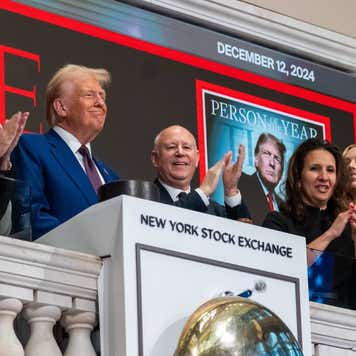 Donald Trump presiding over the opening bell of the New York Stock Exchange.