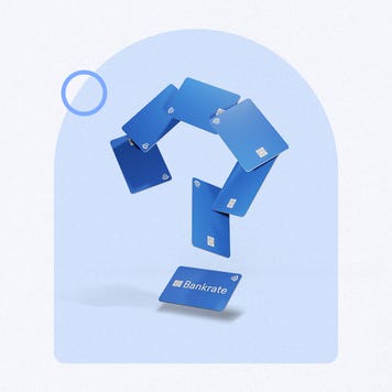 design element of a giant question mark made up by credit cards