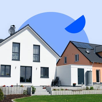 Two houses with illustrated circle on the horizon