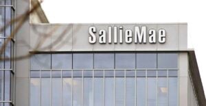 A logo hangs outside a Sallie Mae building in Reston, Virgin