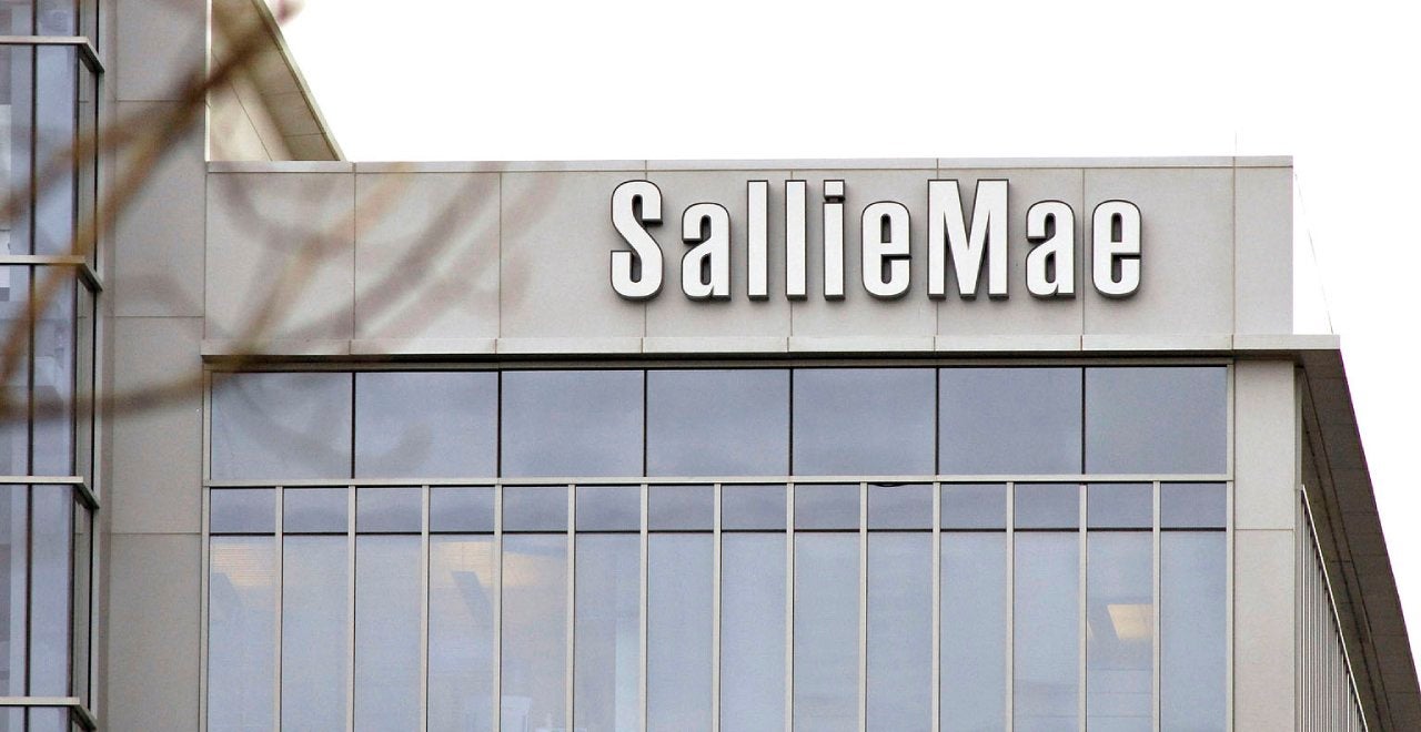 A logo hangs outside a Sallie Mae building in Reston, Virgin