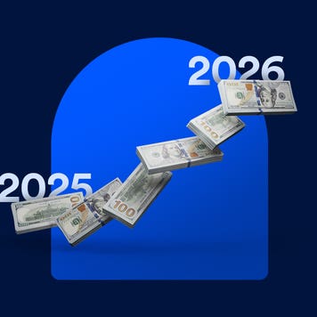 A graph showing an upward trend from 2025 to 2026. The trendline is made of cash