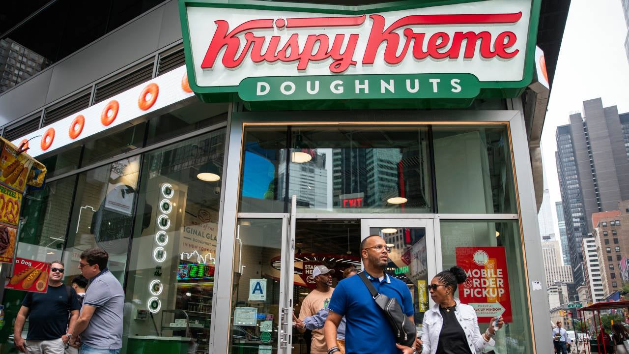 Exterior of a Krispy Kreme store.