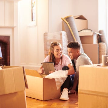 young couple in their new house