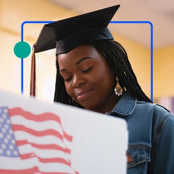 Image of borrower at the voting booth.