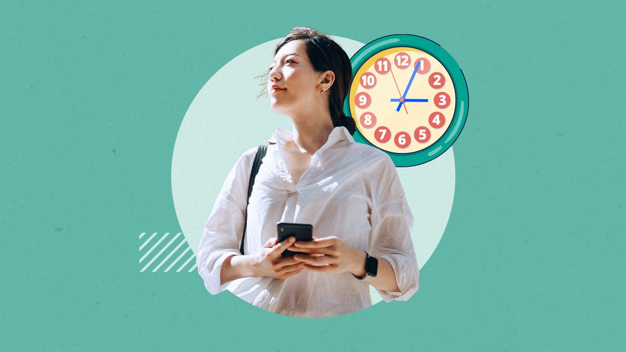 Image featuring a woman holding her cellphone