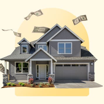 Image featuring a house with dollar bills falling from the sky