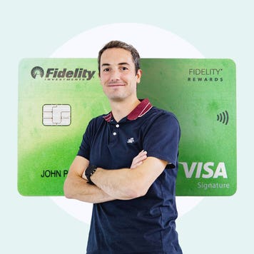 Design element including John Puterbaugh with a credit card in the background