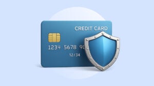 A shield standing in front of a credit card
