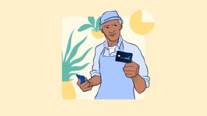 Illustration of a man holding a credit card