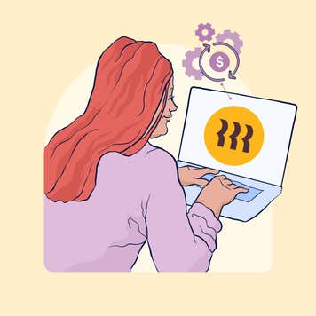 Illustration of a woman using a laptop