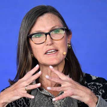 Cathie Wood, chief executive officer and chief investment officer, Ark Invest, speaks during the Milken Institute Global Conference on May 2, 2022 in Beverly Hills, California.