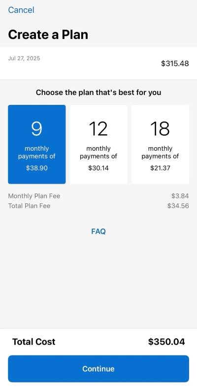 Screenshot of Amex mobile app