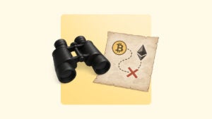 A map next to a set of binoculars.