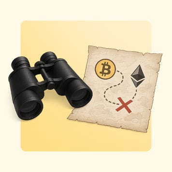 A map next to a set of binoculars.