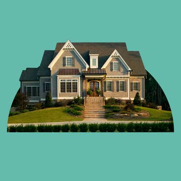 Picture of a house against a teal background.