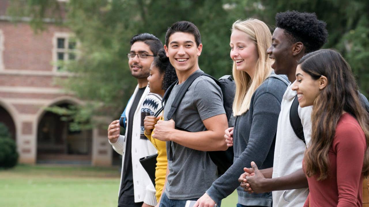 New Friends Walking on University Campus