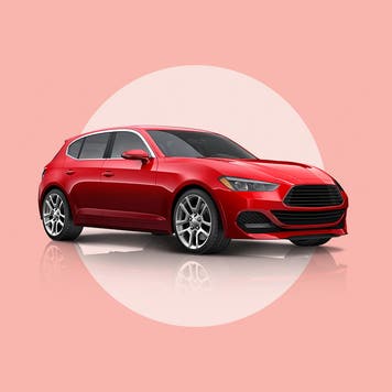 four-door red sedan with tinted windows