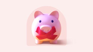 Design element of a piggy bank with it's mouth tapped shut.