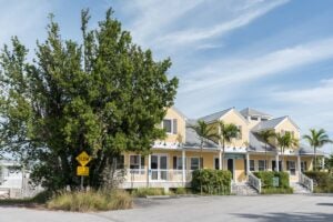 A street with townhomes in Miami, Florida