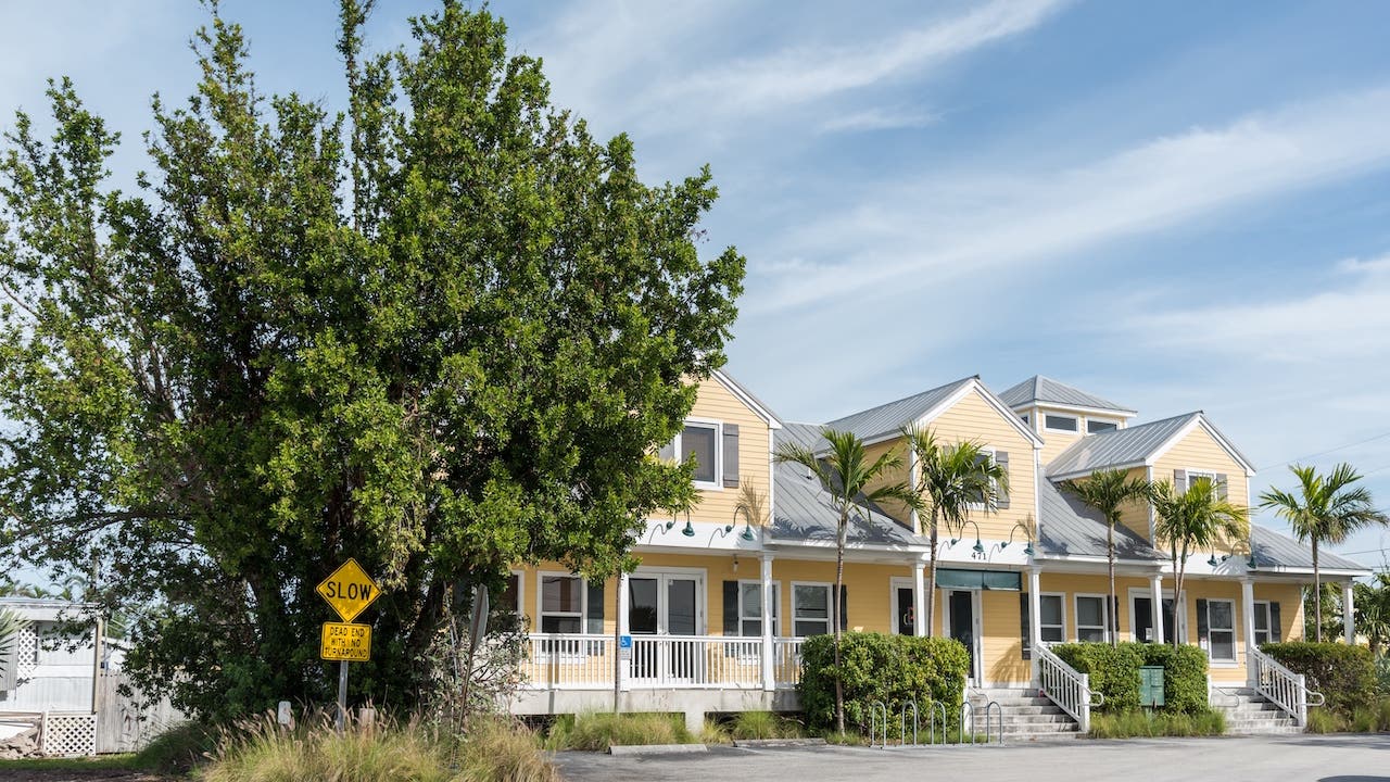 A street with townhomes in Miami, Florida