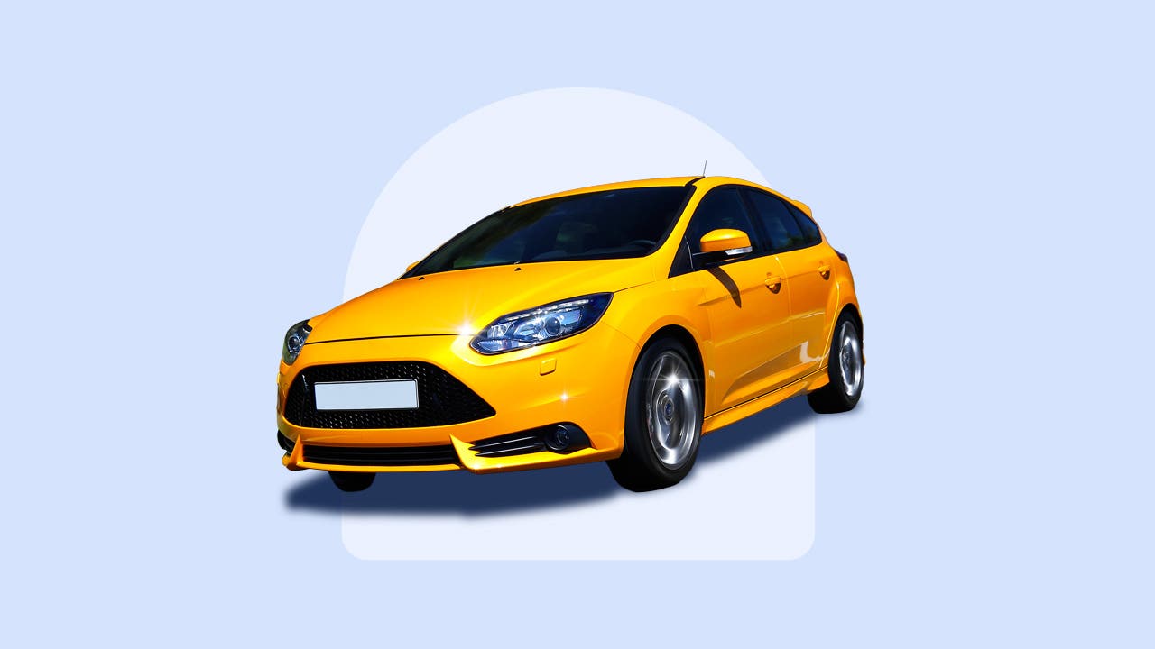 Yellow car on blue background