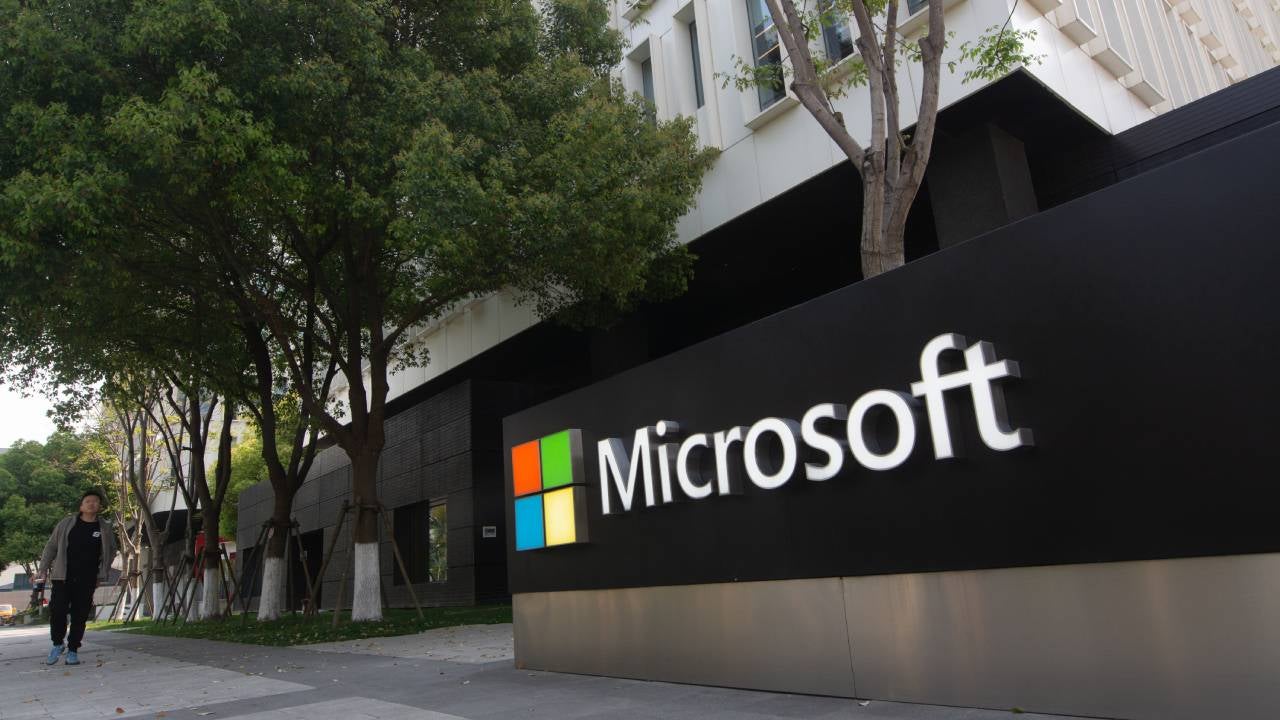 Microsoft sign outside of a company office.