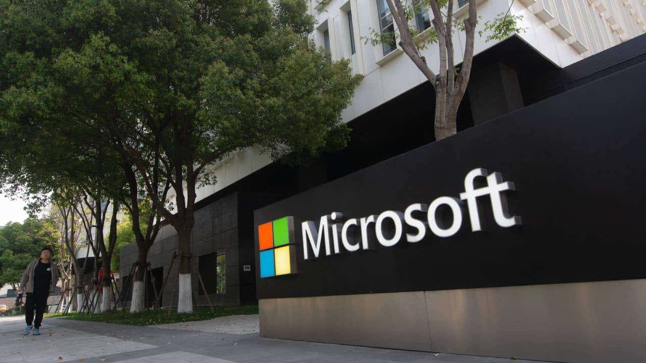 Microsoft sign outside of a company office.