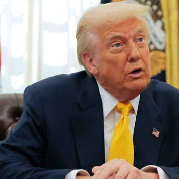 President Donald Trump speaks in the Oval Office.