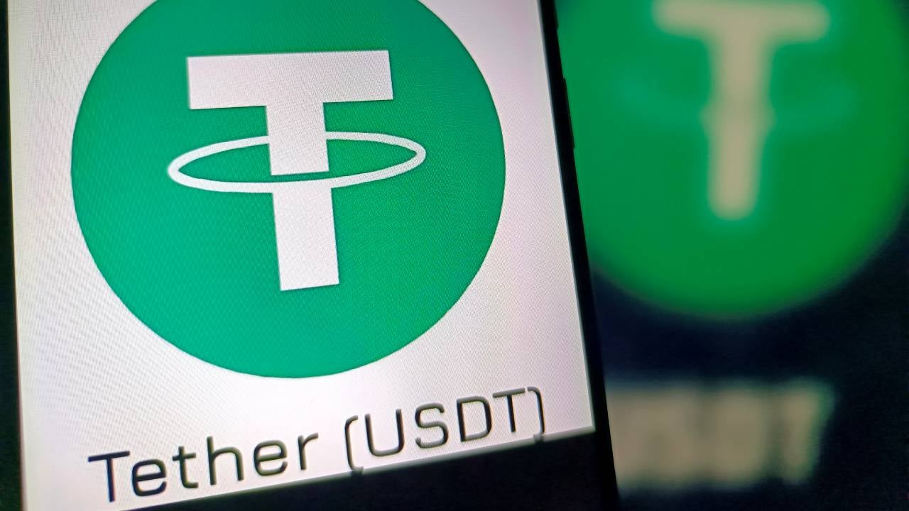 Tether logo displayed on a screen.