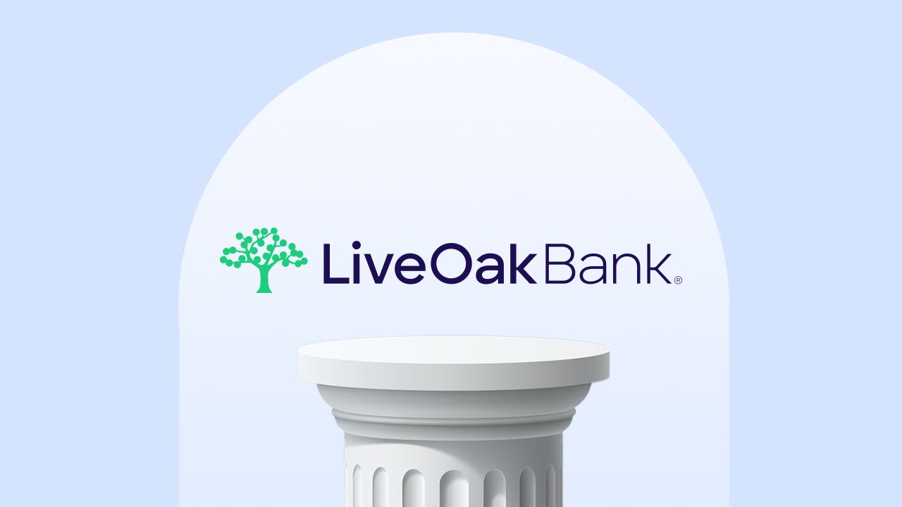design image including the live oak bank logo atop a column
