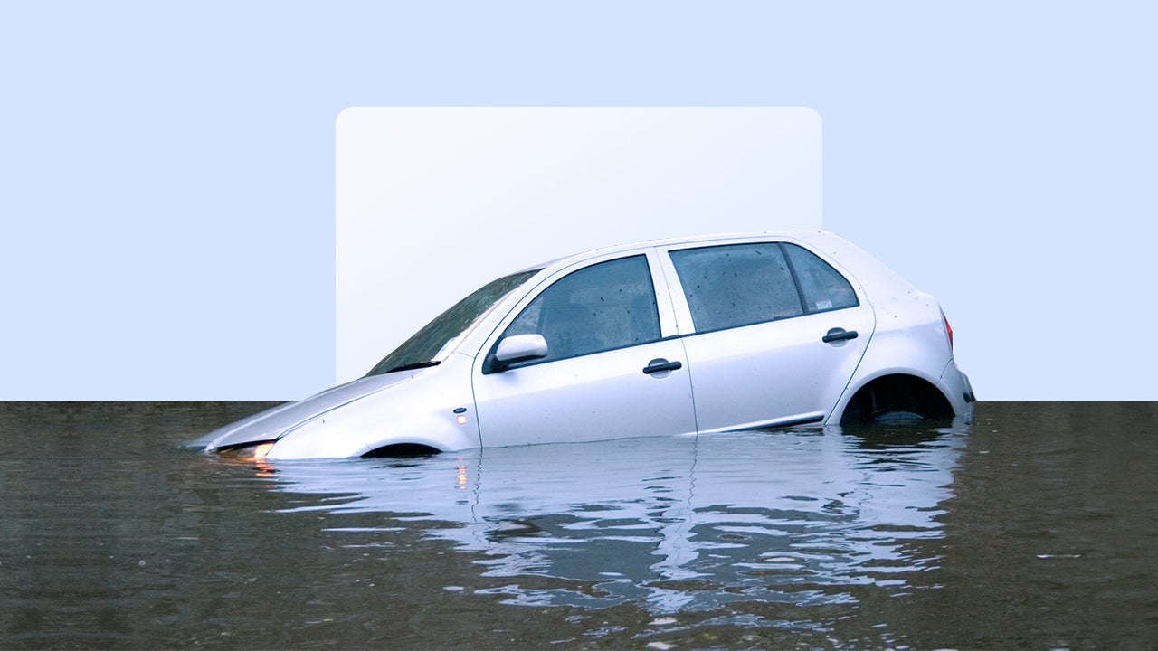 design image of a car flooding in water
