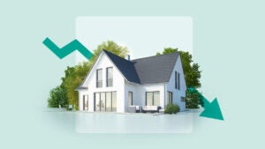 design image of a home and down trending arrow behind it