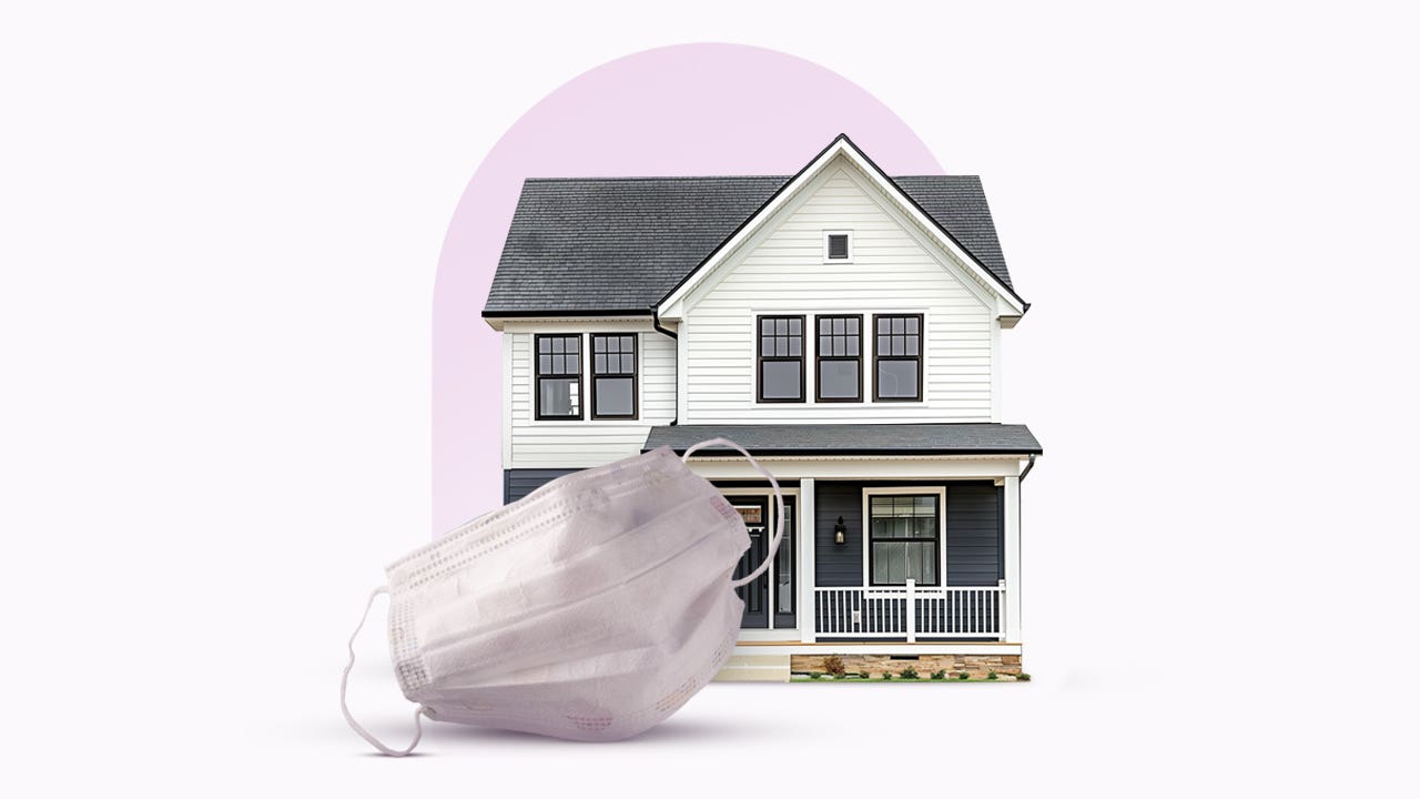 Home with mask in the foreground