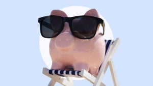 design image of a piggy bank with sunglasses