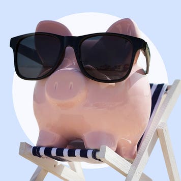design image of a piggy bank with sunglasses