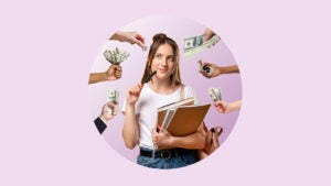 Hands extend money toward a student