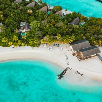 An aerial shot of the Maldives