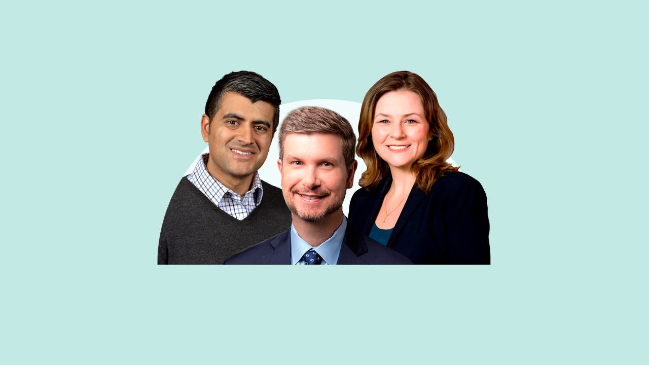 design image of three auto loan experts headshots