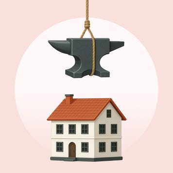 Anvil suspended over a home