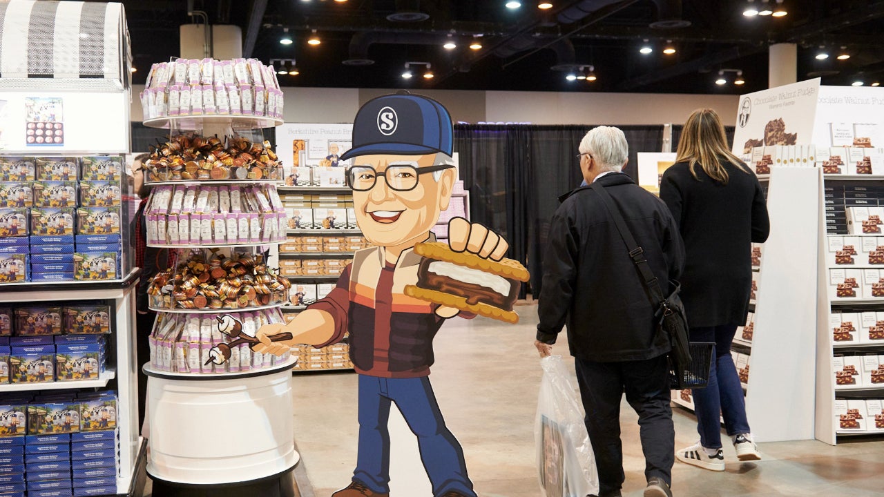 Warren Buffett display at 2025 Berkshire Hathaway annual meeting.