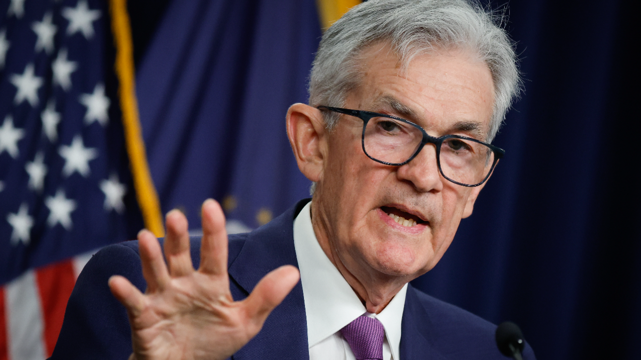 Federal Reserve Bank Chair Jerome Powell announces that interest rates will remain unchanged during a news conference.