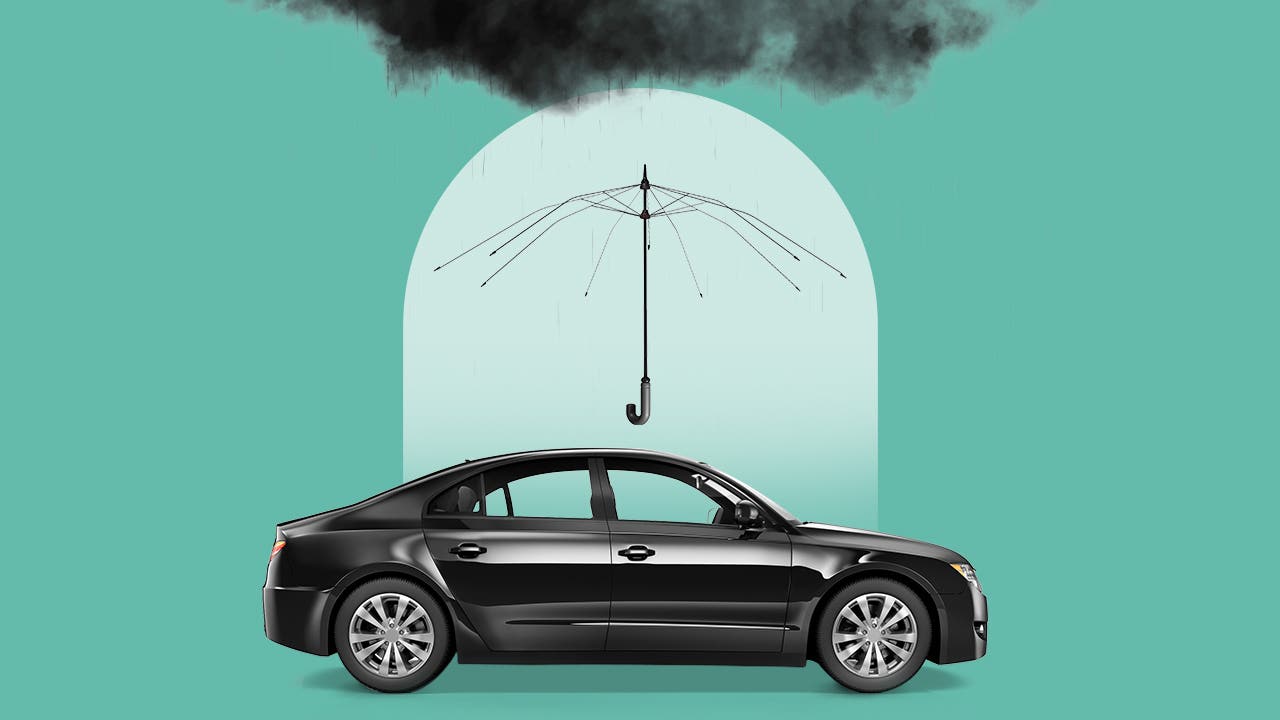 car with an umbrella above it